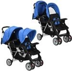 vidaXL Geschwisterwagen Stahl Zwillingswagen Kinderwagen Buggy Zwillingsbuggy