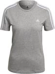 Adidas Damen Essentials Slim 3-Stripes Tee, Medium Grey Heather/White, L