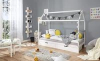 TiCAA Kinderbett Hausbett mit Schubkasten 90x200 cm, f&uuml;r Jungen & M&auml;dchen,