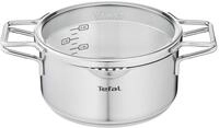 Tefal H85244 Nordica Kochtopf 20 cm mit Glasdeckel (Doppelgriffe, Edelstahl-Topf,
