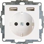 HK07 - Unterputz-Schutzkontakt Steckdose mit 2 USB-Ladebuchsen, Farbe: reinwei&szlig;