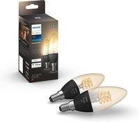 Philips Hue White E14 Kerze Doppelpack Filament 2x300lm, warmwei&szlig;es Licht,...