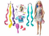Barbie-Puppe, Einhorn-Barbie-Puppe mit Meerjungfrauenhaar und Einhorn-Haarkrönchen,