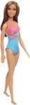 Barbie GHW40 - Beach Puppe (br&uuml;nett), mit Badeanzug in Blau, Pink und Orange,