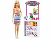 Barbie GRN75 - Wellness Smoothie Bar Spielset mit blonder Barbie, Saftbar und 10