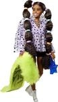 Barbie GXF10 - Extra Puppe, Top, Shorts, Pelzumhang, Haustier, Lange Z&ouml;pfe,