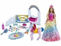 Barbie GTG01 - Dreamtopia Königlich mit Einhorn Spielset Puppe, Haustier-Einhorn und