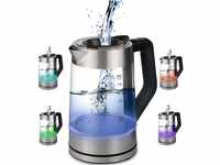 Glas Wasserkocher 1,7 Liter | 2200 Watt | Edelstahl mit Temperaturwahl |...