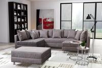Kuechen-preisbombe Wohnlandschaft Sofa Couch Ecksofa Eckcouch in Gewebestoff hellgrau