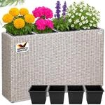 Casaria&reg; Blumenkasten 4 Innent&ouml;pfe Polyrattan Herausnehmbar Wasserablauf Outdoor