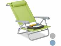 Relaxdays Liegestuhl klappbar, Nackenkissen, Flaschenöffner, 8-stufig verstellbar,