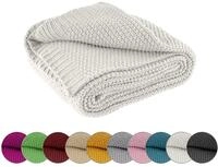 wometo Kuscheldecke Strick 140x190 wei&szlig; wollwei&szlig; - Strickdecke oekoTex warme weiche
