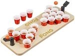 Relaxdays Mini Beer Pong, Trinkspiel Set, 25 rote Becher, 4cl, Bier & Shots, f&uuml;r