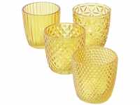 Boltze Windlicht Set Marilu 4-teilig (gelb, Deko-Gläser für Kerzen / Teelichter,