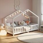 [en.casa] Kinderbett Treviolo Hausbett 70 x 140 cm Holzbett f&uuml;r Kinder mit