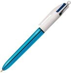 BIC - 1 Stift 4 Farben Glanz - wei&szlig;/metallisch blauer Schaft - 4 klassische Farben