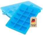 INTIRILIFE 2X Eisw&uuml;rfelform Silikon Blau mit Deckel, Eisw&uuml;rfelbeh&auml;lter 15...