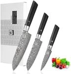 zayiko Black Edition Damastmesser 3er Messer-Set I Klingen von 9-18 cm gefertigt aus