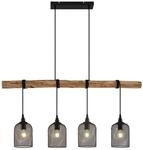 Lindby Pendelleuchte Elrond (Landhaus, Vintage Rustikal) aus Holz (4 flammig E27) -