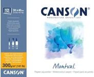 CANSON Montval, Aquarellpapier, fein, 300 g/m&sup2;, rundum geleimter Block, 30 x 40 cm,