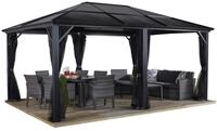 Sojag Alu Pavillon Meridien 1216 | Hardtop Pavillon mit Moskitonetz | Anthrazit 