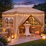 Faltpavillon 2 x 3 m Braunbeige, 4 Easy-Klett Seitenw&auml;nde (2 Rei&szlig;verschl&uuml;sse, 2