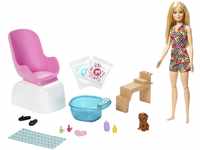 Barbie GHN07 - Mani- Pediküre Spielset mit Puppe (blond), Hündchen, Fußbad...