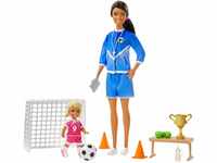 Barbie GJM71 - Fußballtrainerin Spielset mit Puppe (brünett) und Zubehör,