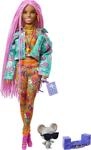 Barbie GXF09 - Extra Puppe, Pinke Flechtz&ouml;pfe, in Floral bedruckter Jacke & Hose, DJ