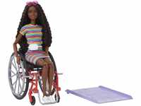 Barbie GRB94 - Fashionistas Puppe mit Rollstuhl und gekräuselten braunen Haaren,