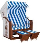 MR. DEKO&reg; Strandkorb Devries Profi Ostsee Fehmarn | Mahagoni Natur Vollholz PE wei&szlig;