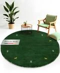 carpetfine Wollteppich Gabbeh Uni Rund Gr&uuml;n &Oslash; 150 | Moderner Teppich f&uuml;r...