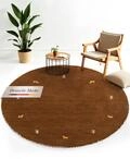 carpetfine Wollteppich Gabbeh Uni Rund Braun &Oslash; 120 | Moderner Teppich f&uuml;r Wohn- und