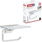 tesa EXXCLUSIV Toilettenpapierhalter mit Ablage aus Milchglas, verchromte Halterung -