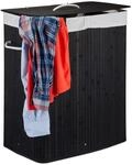 Relaxdays W&auml;schekorb Bambus mit Deckel, rechteckiger W&auml;schesammler, 2 F&auml;cher, 95 l