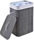 Juskys Bambus W&auml;schekorb Curly Grau 72L - Hygienischer & Faltbarer W&auml;schekorb...