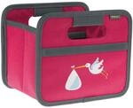 meori Faltbox Mini in Pink mit Motiv Storch &ndash; Kleine Klappbox mit Griffen &ndash;