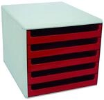Metzger & Mendle 30050906 hellgraue Schubladenbox mit 5 roten Sch&uuml;ben