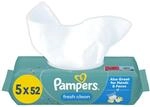 Pampers Fresh Clean Feuchtt&uuml;cher 5 Packungen mit 52 St&uuml;ck = 260 Feuchtt&uuml;cher,