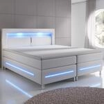 Juskys Boxspringbett Norfolk 180x200 cm - LED Beleuchtung, Bonell Matratze & Topper -
