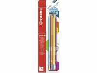 Bleistift mit Radierer - STABILO pencil 160 in petrol (2x), gelb, orange, blau, pink
