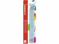 Bleistift mit Radierer - STABILO pencil 160 in blau - 3er Pack - Härtegrad HB