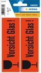 HERMA 5739 Vorsicht Glas Aufkleber, 10 St&uuml;ck, 39 x 118 mm, selbstklebend, klein,