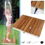 @tec Gartendusche Aussendusche aus massivem Teak-Holz, Mobile Bodendusche