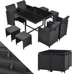 Juskys Polyrattan Sitzgruppe Baracoa L 9-teilig wetterfest, stapelbar - 4 St&uuml;hle, 4