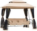 Outsunny Hollywoodschaukel Gartenschaukel Schaukel mit Seitenw&auml;nden 3-Sitzer Beige