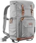 Mantona Luis Retro Fotorucksack grau mit Leder, Kamerarucksack inkl.