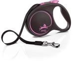 Flexi&reg; Black Design L | 5m Gurt Roll-Leine f&uuml;r Hunde bis 50 kg | schwarz/pink 