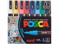 POSCA uni-ball 186508 - POSCA Marker mit feiner Rundspitze, 8er Set, Grundfarben