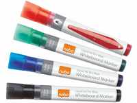 Nobo Liquid Ink Whiteboardmarker-Set, 4 Stück, Feine 3 mm Rundspitze, Mehrfarbig,